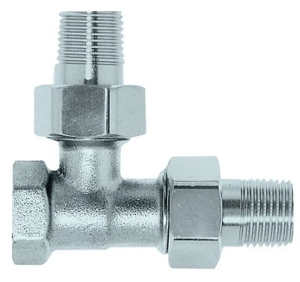 Messing-T-Stück mit zwei Schraubnippeln, das für Rohrverbindungen verwendet wird. Produkt von IMI Hydronic Engineering zur Regulierung von Durchflüssen.